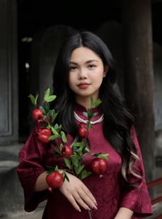 A person holding a branch with fruit

Description automatically generated, Picture